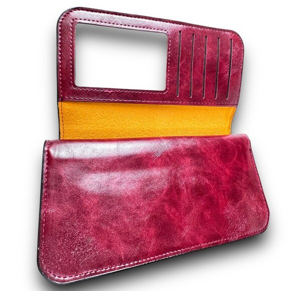 MenSense Burgandy Genuine Leather Wallet Card Slots ID Window NIP Versatile - Picture 5 of 11